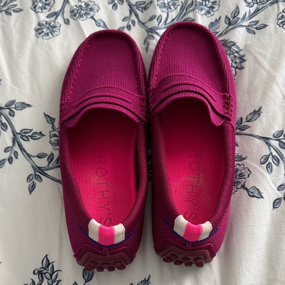 Rothy's Raspberry Pink Knit Driver Loafers EUC size 5.5